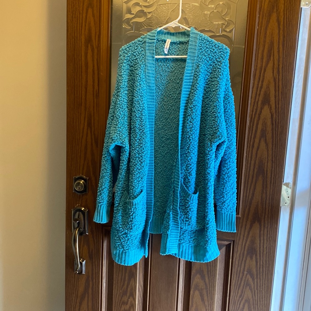 Teal Plus Size Popcorn Cardigan